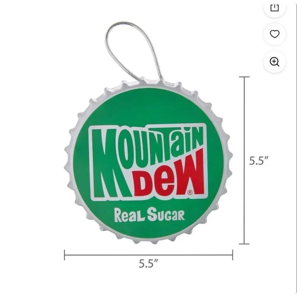 Mountain Dew Real Sugar 5" Tin Metal Bottle Cap Christmas Tree Ornament NEW